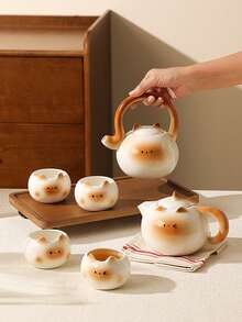 1 pieza Tetera de cerámica con diseño de gato lindo, taza de té de gato siamés, juego de tetera pintada a mano de manera exquisita, adecuado para decoración del hogar, juego de té para reuniones, merienda, té negro, té de flores, taza de té, regalo, decoración navideña