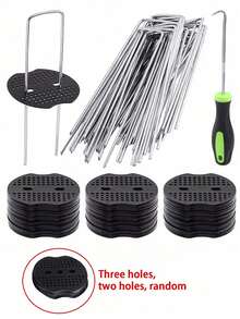 50/100pcs Garden Nail + Washer + Hook Set - Lawn Landscape Nails/Galvanized U-Shape Ground Pegs/Heavy Duty Garden Anchors, Suitable For Cloth Fixing/Grass Cloth Decoration/Yard Construction