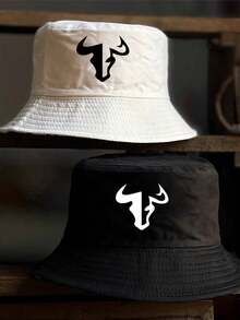 Versatile! Black & White Blend Bucket Hat, Abstract N Letter Print, Practical Casual Golf Cap For Sun Protection - Multicolor - View 8