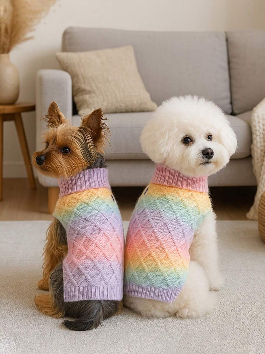 1pc Soft Knitted Gradient Color Sweater With Hoodie, Suitable For Cats And Dogs In Autumn And Winter