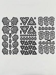 3 أوراق قالب وشم للوشم الحقيقي، بنمط زهري مناسب للاستخدام اليدوي، مجموعة قوالب وشم مؤقتة قابلة لإعادة الاستخدام مناسبة للتجمعات اليومية - الأسود - مشاهدة 6