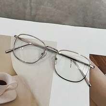2副方形金属眼镜框，女士透明镜片无度数眼镜，男女通用日式装饰眼镜，优雅时尚眼镜配件 - 2PCS-銀色+黑色 - 查看 4