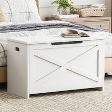 30" Storage Chest, Toy Box With  Safety Hinges, Lift Top Wooden Toy Chest, Storage Bench, For Living Room, Bedroom, Entryway - White - View 2