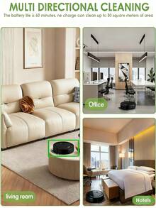 1 Piece Robot Vacuum Cleaner, Can Clean From Hard Floors To Medium-Thick Carpets, Super Suction, Ultra-Thin And Quiet, Built-In Memory Function, Multiple Cleaning Modes, 3 Cleaning Modes. Best For Removing Pet Hair, Food Crumbs, Water On The Floor - A Good Helper For Home Cleaning. - 黑色 - 查看 8