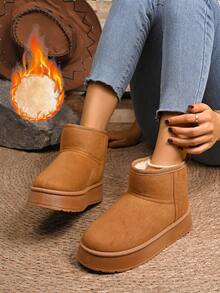 Botas de neve femininas de cano médio com aumento de 5 cm para atividades ao ar livre, botas de cano médio com forro térmico e quente, botas curtas, botas de cano médio com sola antiderrapante, botas de inverno para mulheres