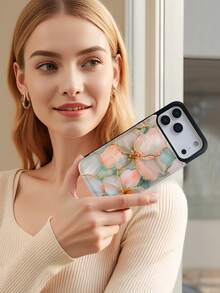 Golden Line Floral Artistic Design Phone Case, 1PC, TPU+PC Dual Material, Handcrafted, Premium Fashion, Faux Leather Flip Wallet With Card Holder, Compatible With IPhone17/16/15/14/13/12/X/PLUS/PRO/PROMAX, Galaxy S25/S24/S23/S22PLUS/Ultra, Minimalist Design, Ideal For Women And Elegant Lovers Daily Use - 粉色 - 查看 4