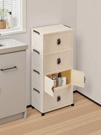 1 件（38 厘米/14.96 英寸）宽，18 夸脱小型折叠储物柜，1-5 层可选，衣服分隔衣柜储物箱，厨房储物架，餐具柜，厨房收纳柜，加厚双门带轮储物柜，家用免组装储物架，衣物和玩具收纳架塑料折叠柜