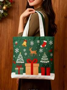 Bolso de lona grande con estampado personalizado para el hombro de mujer, adecuado para Navidad y otoño/invierno