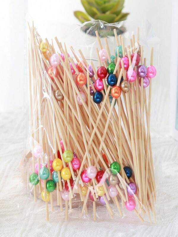 100pcs Disposable Bamboo Fruit Picks, Skewers For Burgers, Desserts, Sushi, Plating Decoration, Cocktail Garnish, Creative Flower Picks