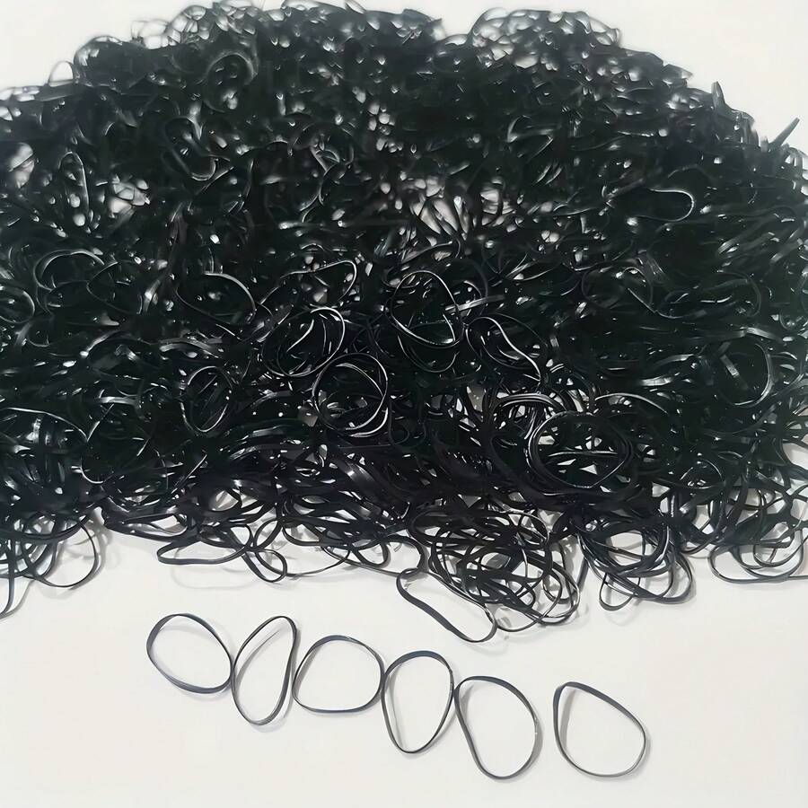 300/600/900 piezas Mini Lazos elásticos para el cabello - Suaves, Negros, Scrunchies de plástico para el cabello, Adecuados para trenzas, peinados de boda, etc.