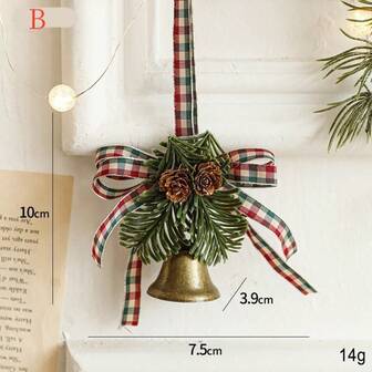 قطعة واحدة زينة معلقة على شكل جرس مع ربطة من القطيفة، إكسسوارات لمنظر صنوبر شجرة ، زينة تزييني (ربطة عشوائية)