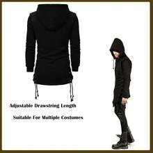 Sudadera con capucha de asesino para hombres, estilo gótico con cremallera asimétrica y cordones laterales, chaqueta con capucha de felpa para Halloween - Negro - Ver 11