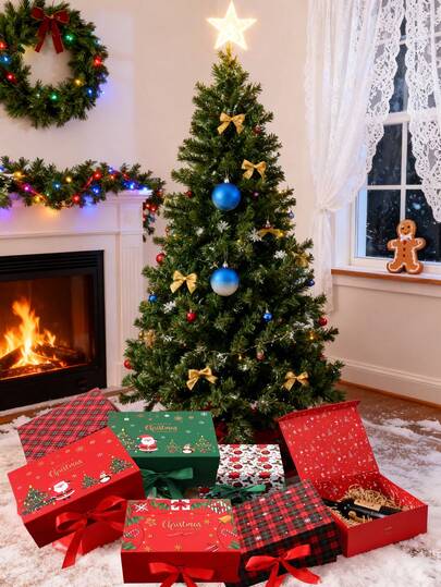 1 件 - 圣诞折叠礼品盒、折叠磁性礼品盒，用于圣诞包装礼物、圣诞装饰礼品盒、带丝带和磁性封口的礼物圣诞礼品盒、可爱盒子、生日礼品盒、节日装饰品、圣诞节礼品盒、圣诞装饰