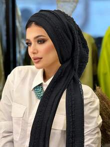 1pc European & American Muslim Women Lotus Pleated Elegant Headscarf With Long Tail Tie, Versatile Daily Wear - Multicolor - View 9