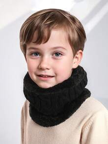 1 pieza Cuello de punto de cable de unicolor para niños, bufanda cálida de otoño/invierno para niños y niñas - color sólido - Ver 2