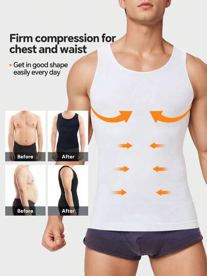 Camiseta de compresión para hombres, chaleco moldeador del Body, top de tirantes para gimnasio y entrenamiento, prenda reductora sin mangas para abdomen, camisetas de compresión para ginecomastia, camisetas interiores de control de barriga - Cambio en segundos