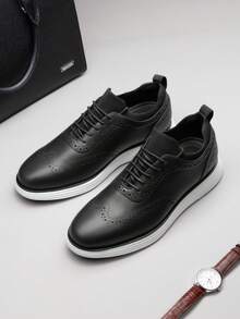 Men's Dress Sneakers Oxfords Casual Wingtip Brogue Lightweight Cushioning For Fitness Walking Running Black And White Shoes - màu đen - Xem 1
