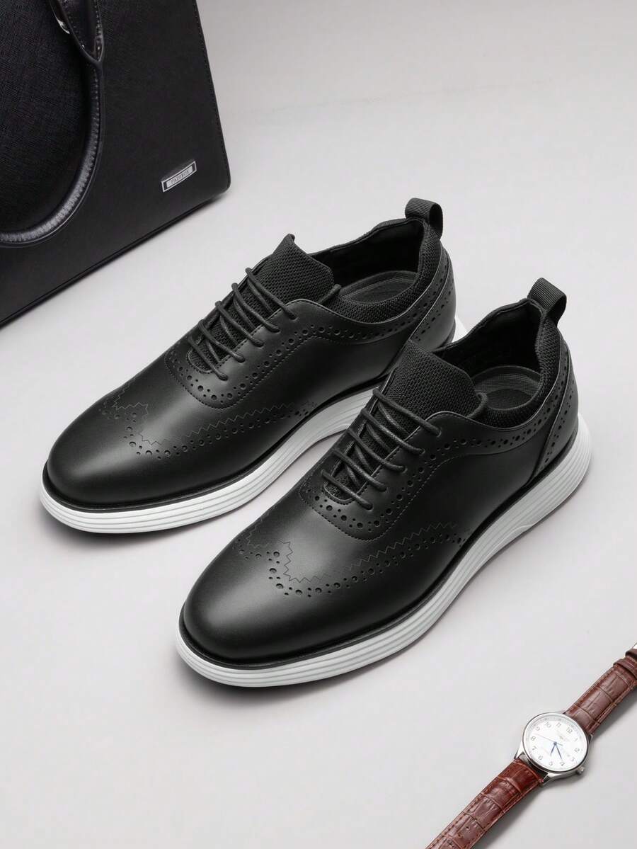 Men's Dress Sneakers Oxfords Casual Wingtip Brogue Lightweight Cushioning For Fitness Walking Running Black And White Shoes - màu đen - Xem 1