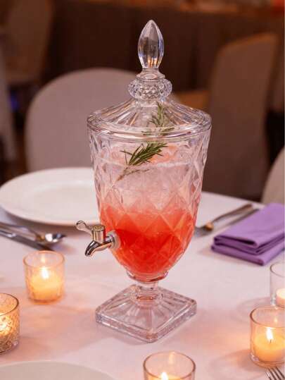 3L Transparent Glass Dispenser With Sunflower Pattern | Wide Mouth Jug With Tap For Punch, Cocktails, Juice | Wedding, Birthday & Garden Party Drink Server