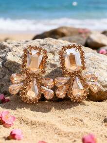 sehuoran 1 Cặp bông tai kẹp bằng hợp kim đồng đính đá Rhinestone, kẹp bông tai thủy tinh chất lượng cao dành cho phụ nữ đeo hàng ngày - E1662 - Xem 13