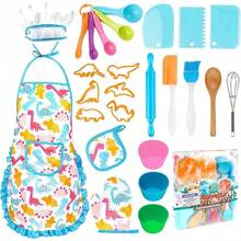Juego de Cocina y Horneado para Niños, Traje de Chef Dinosaurio, con Delantales para niños, Gorro de Cocinero, Guantes, Regalo de cumpleaños y Navidad, Regalo para Navidad y Cumpleaños(25 PCS) - Rosa - Ver 9