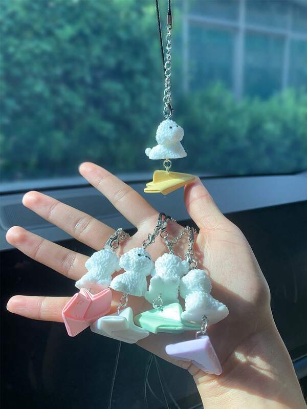 Adorable Puppy Car Rearview Mirror Accessory, Versatile Colorful Airplane Pendant, Cartoon-Shaped Three-Dimensional Dog Charm