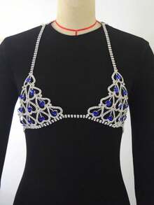 European And American Blue Crystal Bikini Set Party Necklace Body Chain Sexy Summer Beach Underwear Chain Wholesale