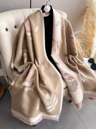 1pc Women Reversible Faux Cashmere Color Block Fashion Versatile Air Conditioning Shawl Scarf, Thick & Warm For Daily Use, Autumn/Winter For Dress