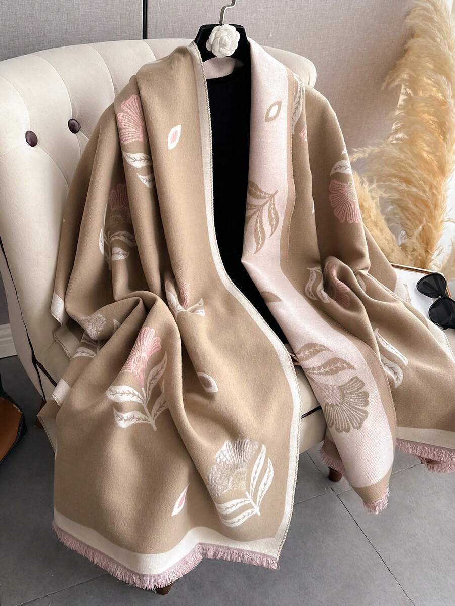 1pc Women Reversible Faux Cashmere Color Block Fashion Versatile Air Conditioning Shawl Scarf, Thick & Warm For Daily Use, Autumn/Winter For Dress - Multicolor - View 1