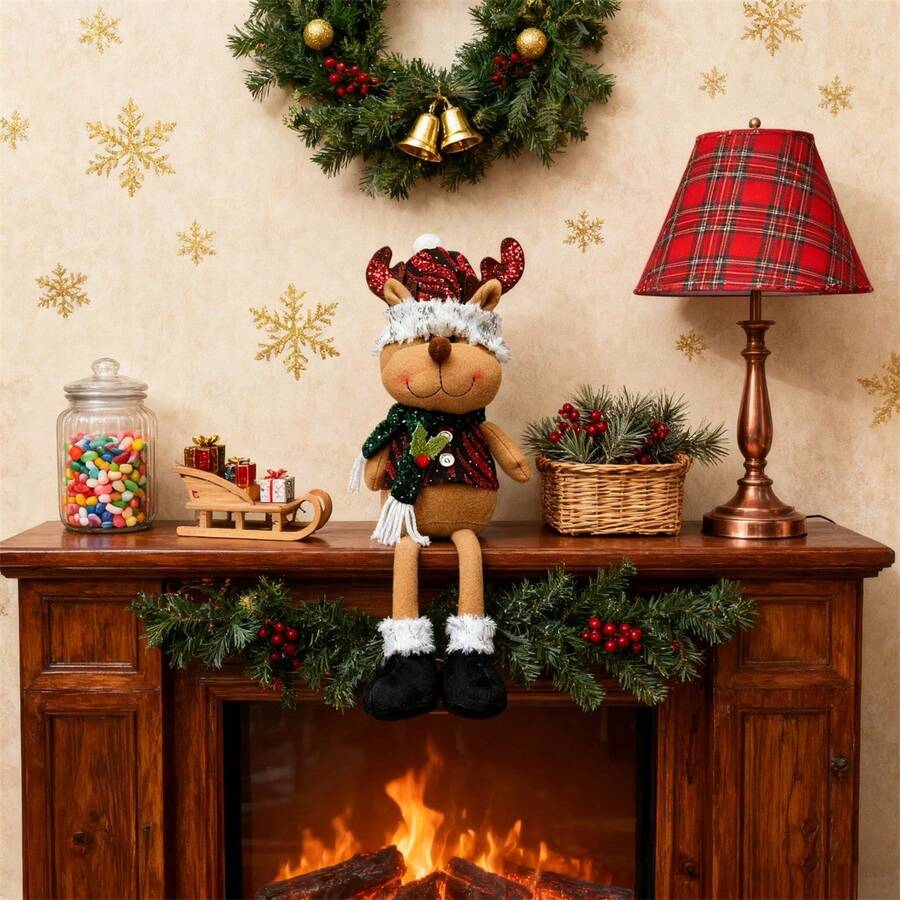 Christmas Plush Decor Retractable Legged Sequin Santa/Snowman/Reindeer Stuffed Animals Table Ornaments For Home Holiday