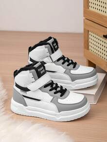 1 par de zapatos deportivos de invierno para niños con cierre de gancho y bucle, planos, cómodos y con forro térmico, zapatos casuales navideños para niños, adecuados para actividades diarias al aire libre en invierno