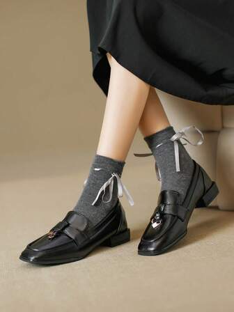 2-Way Vintage Flat Loafers For Women, Thick Heel Square Toe Mules, Retro College Style British Shoes