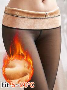 1 peça de legging preta escovada, meias 7/8 elásticas escovadas para mulheres, calças justas com forro térmico para primavera e outono. - Preto - Ver 16