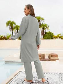 VFJ Burkini Muslim Swimsuits For Women Modest Islamic Swimwear Long Sleeve Full Cover 3PCS Set Beachwear With Cap - Grey - View 4