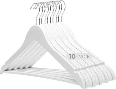 Comfort House Pack de Perchas de Madera Maciza con Gancho Giratorio 360° y Muescas Antideslizantes - con Barra para Pantalones - Alta Resistencia. Disponible en varios colores y unidades| Envíos rápidos 24-48 horas