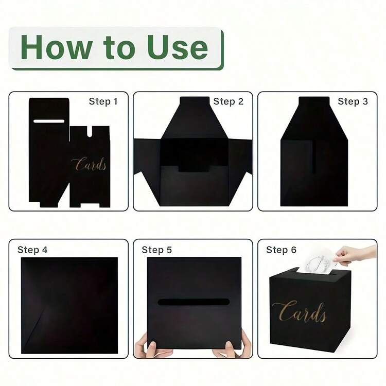 1 Set Black & White Gift Card Box With Gold Box Design, Suitable For Birthday Party, Wedding, Bridal Shower, Graduation, Retirement, Anniversary, Event Decoration, Includes 1 Gold Box + 10 Greeting Cards - Black - View 5