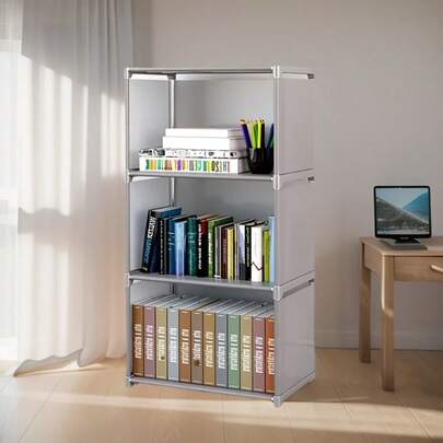 Estantería metálica de 4 niveles y 3 compartimentos - Estantería apilable independiente, adecuada para oficina, dormitorio y dormitorio - Estantería de almacenamiento vertical de metal - Fácil montaje - Uso multiusos para diversas habitaciones. Unidad de estantería multifuncional, estantería moderna, estantería práctica