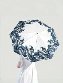 Guarda-chuvas Dobráveis, Essenciais de Viagem em Onda, Compactos e Portáteis, Presentes de Natal para Mulheres, Escola e Casa, Guarda-chuva Protetor UV à Prova de Chuva e Vento