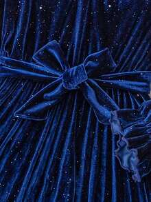 Vestido elegante de veludo para meninas para outono/inverno, vestido de veludo azul-claro prateado com gola e decoração de pérolas, moderno, elegante, adequado para uso casual e diário - Azul - Ver 4