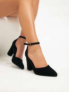 Giày cao gót đen mới dành cho nữ, đơn giản và rộng rãi, đa năng khi đi làm, đi làm văn phòng, đi tiệc gợi cảm, mũi kín, khóa cài, gót dày, dép xăng đan màu đen, mọi mùa - màu đen - Xem 2