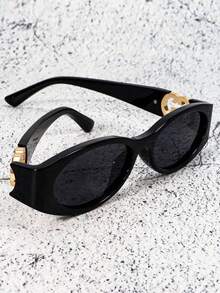 1副时尚欧美风小框眼镜，复古椭圆形女士眼镜 - 黑框黑色鏡片 - 查看 4