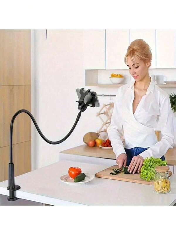 حامل لوحي ذو عنق غزال ثقيل مع قاعدة حلزونية قابلة للدوران 360 درجة | حامل هاتف ولوحي قابل للتعديل للاستخدام في السرير والمكتب والمطبخ والنادي الرياضي | مشاهدة بدون استخدام اليدين بزوايا مثالية | جاهز للهدايا للطلاب وموظفي العمل عن بعد وعشاق الطهي