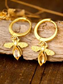 1 Pair Vintage Cute Bee Brass Zirconia Dangle Earrings Party Boho Style Unique Design Exquisite Jewelry Gift For Women(No Box)