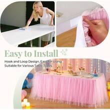 6FT Length White Tulle Table Skirt Rectangle Round Tables 2 - Layer Ruffle Tulle Tutu Cloth Desk Table Skirt Shower Birthday Party Wedding Cake Dessert Decorations