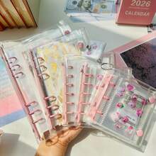 1pc A5/A6/A7/A8/M5 Transparent Pink Portable Loose Leaf Binder, Girly Pink Transparent Sticker Book Loose Leaf Binder, Seal Book, Sticker Backing, Stamp Album, Pocket Book, 3D Stickers, Sticker Book, Photo Storage Bag, Book Cover, Trading Card Box, Can Be Used As Photo Album, Budget Planner, Diary, Notebook, Office Supplies,Card Holder - Multicolor - View 5