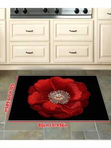 Red Rose Flower Doormat, Entrance Front Door Mat, Outdoor/Indoor/Bathroom/Kitchen/Bedroom/Entryway Decorative Rug