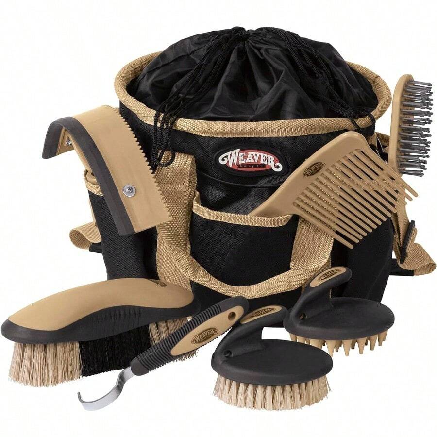 Weaver Leather Horse Grooming Kit 7piece Brush Set With Organizer Tote Bag Equine Care Grooming Plies - BlackBeige - View 1