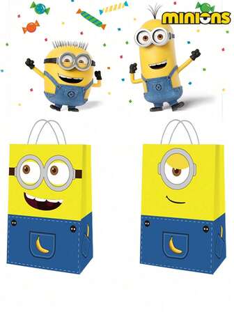 Minions 12个可爱大眼小黄人礼品袋，卡通人物，适合日常通勤和送礼，可容纳礼物、零钱包、文具、小物品