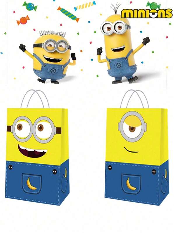 Minions 12 Sacolas de Presente Minions com Olhos Grandes e Fofos, Personagem de Desenho Animado, Adequadas para o Transporte Diário e Presentes, Podem Guardar Presentes, Porta-Moedas, Papelaria, Itens Pequenos