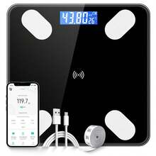 Bascula Digital Corporal,Báscula de Peso Corporal,Escala de Grasa Inteligente con Pantalla LCD,Recargable USB,Analizador de Composición Corporal,Bluetooth Smart Scale Compatible iOS y Android (Blanco) - Negro - Ver 5